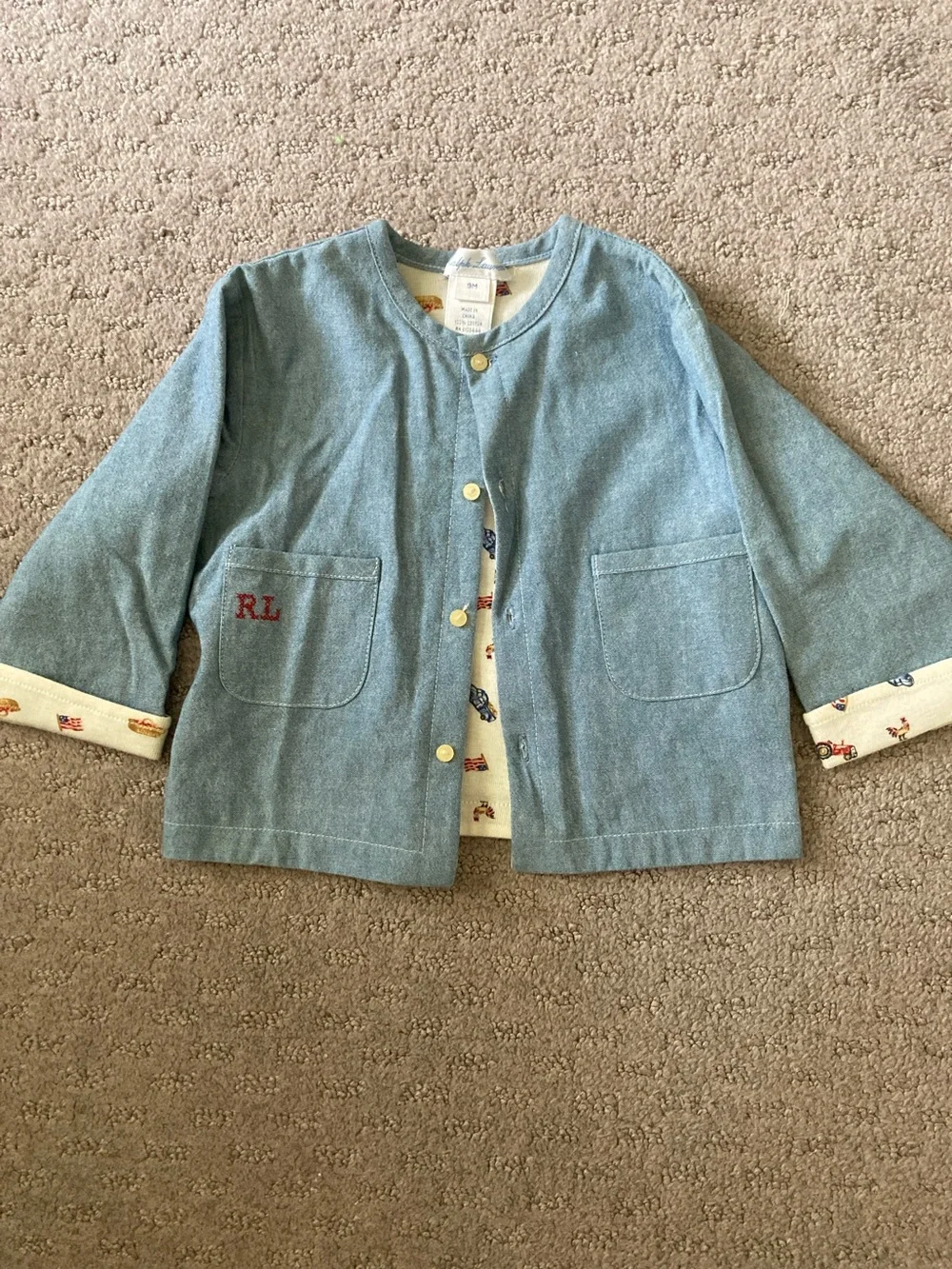 Vtg Ralph Lauren reversible chambray baby jacket, 9M.